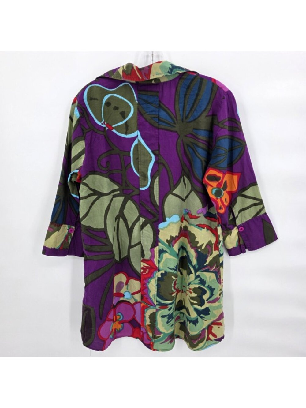 Soft Surroundings Tunic Shirt Women L Purple Floral Pockets Boho Artsy Lagenlook - Picture 11 of 15